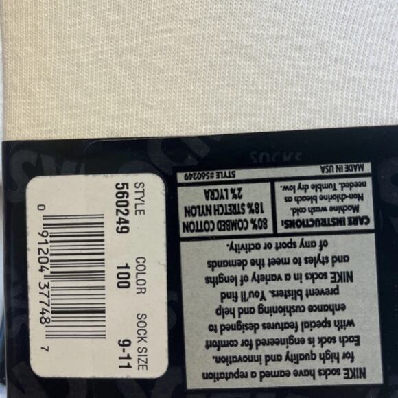 4 VTG Nike Lycra Fit Quarter Socks Shoe Size 4-11 White Athletic Sport Deadstock - Picture 3 of 3
